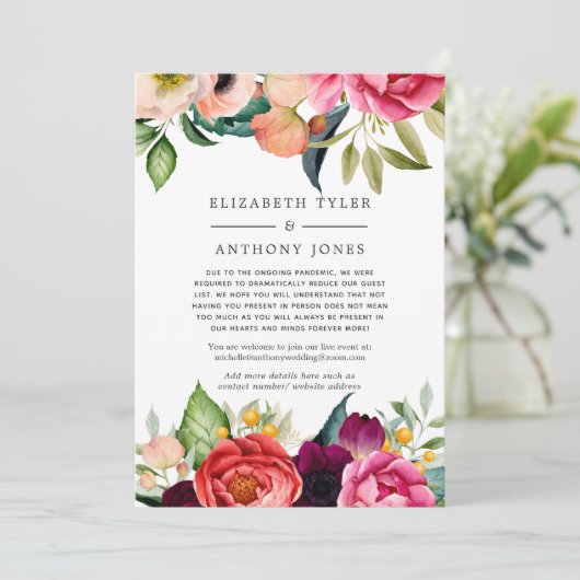 Watercolor Boho Bloemige Ingekorte Trouwgastenlijs Aankondiging (Staand voorkant)