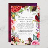 Watercolor Boho Bloemige Ingekorte Trouwgastenlijs Aankondiging (Voorkant / Achterkant)