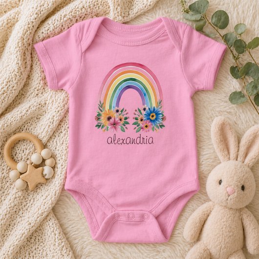 Watercolor Boho Bloemige Regenboog Romper