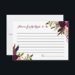 Watercolor Boho Bloemrijke Herfst Advies voor de B<br><div class="desc">Bohemia-geïnspireerd advies voor de toekomstige bruid kaart met waterverftekeningen van paarse,  rode en roze rozen en pioenrozen met veeraccent. Deze kaart is perfect voor boho bruidschuren en herfst bruidschuren.</div>