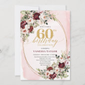 Watercolor Boho Blush Burgundy 60th Birthday Card Kaart (Voorkant)
