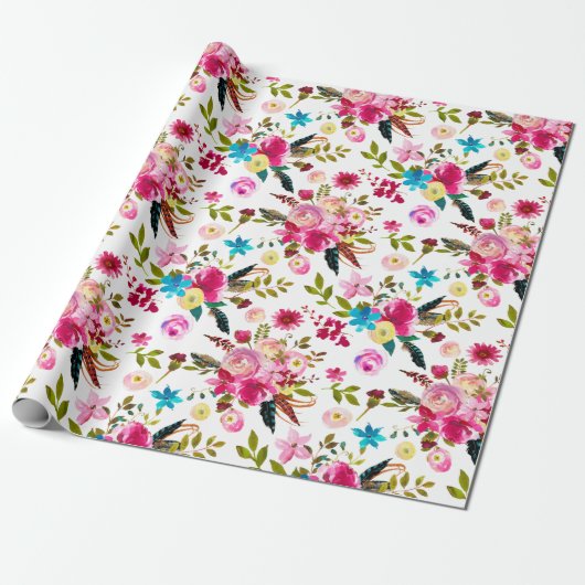 Watercolor Boho Chic Bloem Cadeaupapier (Uitgerold)