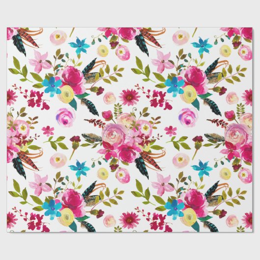 Watercolor Boho Chic Bloemen Bruiloft Cadeaupapier (Vlak)