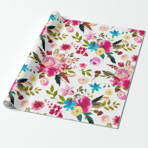 Watercolor Boho Chic Bloemen Bruiloft Cadeaupapier