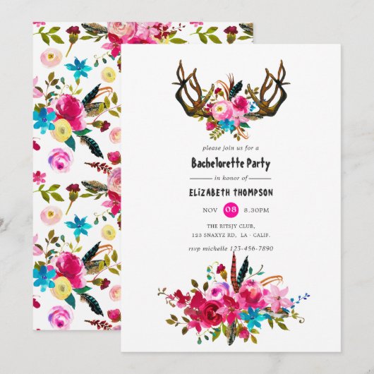 Watercolor Boho Chic Bloemensingleparty Kaart (Voorkant / Achterkant)