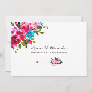 Watercolor Boho Chic Bloemige Trouwdag Bedankkaart
