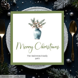 Watercolor Boho Christmas Bouquet in Rustic Napkin Servet