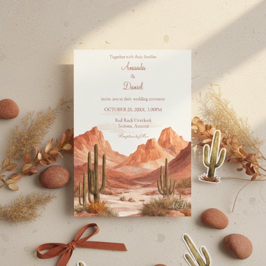 Watercolor Boho Desert Mountain Southwest Wedding  Kaart