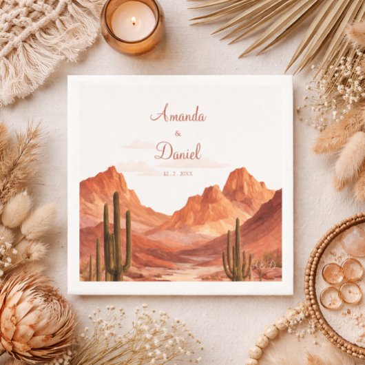 Watercolor Boho Desert Mountain Southwest Wedding Servet