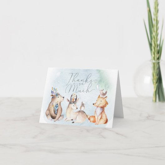 Watercolor Boho Dieren Baby Shower Bedanktkaartjes Bedankkaart (Voorkant)