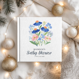 Watercolor Boho Dusty Blue Baby in Bloom Shower Gastenboek