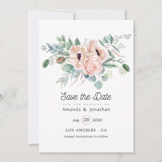 Watercolor Boho Eucalyptus Klaproos Bruiloft Save The Date (Voorkant)