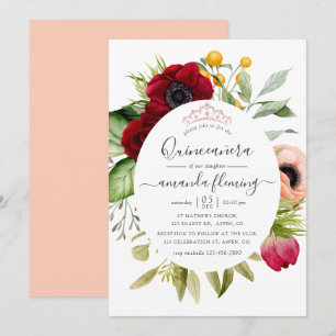 Watercolor Boho Floral Quinceañera Kaart