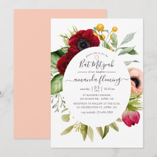 Watercolor Boho Florale Bat Mitzvah Kaart