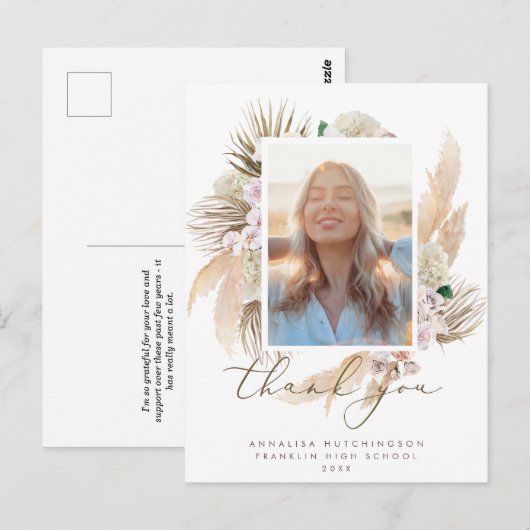 Watercolor Boho Foto Afstudeer Dankjewel Postkaart (Voorkant / Achterkant)