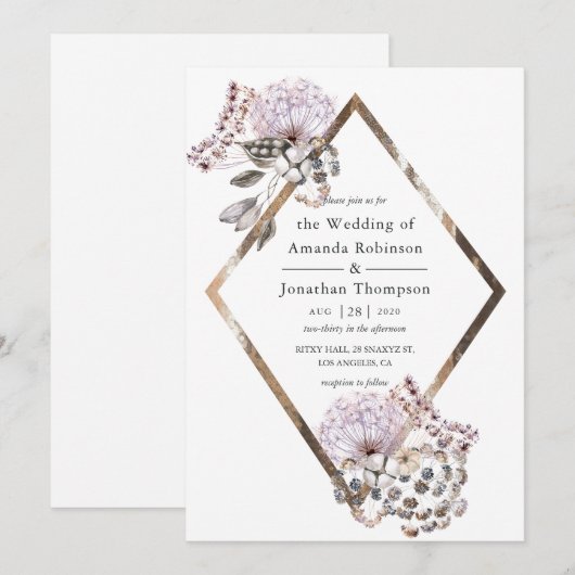 Watercolor Boho Gedroogde bloemen Bruiloft Kaart (Voorkant / Achterkant)