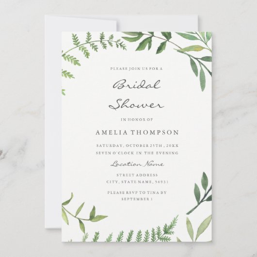 Watercolor Boho Groene Blad Bruiloftsshowerkaart Kaart (Voorkant)
