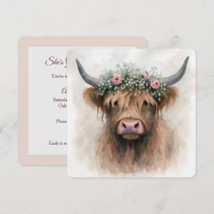 Watercolor Boho Hooglandrund Met Bruids hoofddekse Kaart