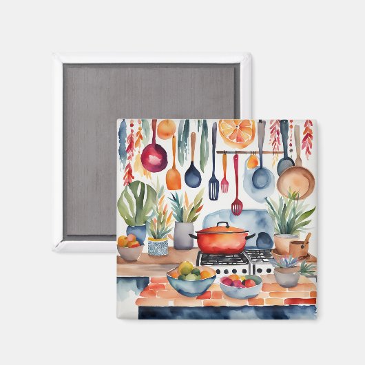 Watercolor Boho Kitchen Magnet Kitchen Decor (Voorkant / Achterkant)