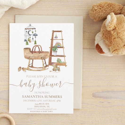 Watercolor Boho Mobiele Bakermat Baby Shower Kaart