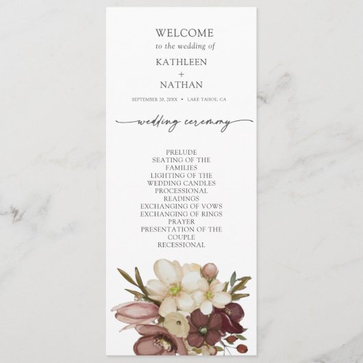 Watercolor Boho Neutraal Huwelijksprogramma Menu (Voorkant)