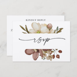 Watercolor Boho Neutral & Rose Wedding RSVP Kaart