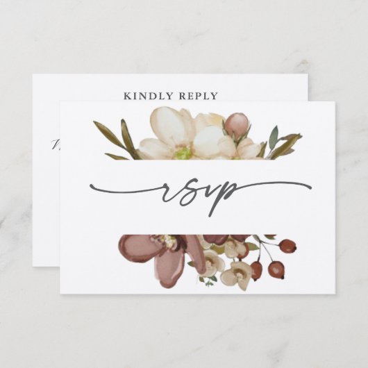 Watercolor Boho Neutral & Rose Wedding RSVP Kaart (Voorkant / Achterkant)