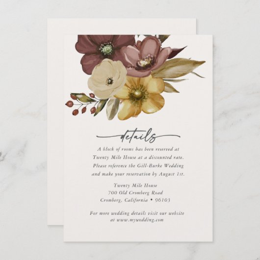 Watercolor Boho Neutral Wedding Details Card Notitiekaartje (Voorkant / Achterkant)