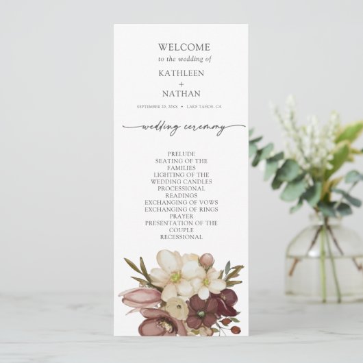 Watercolor Boho Neutral Wedding Program Menu (Staand voorkant)