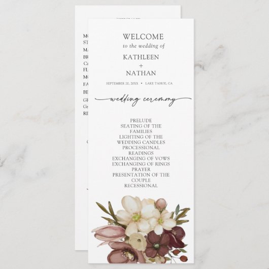 Watercolor Boho Neutral Wedding Program Menu (Voorkant / Achterkant)
