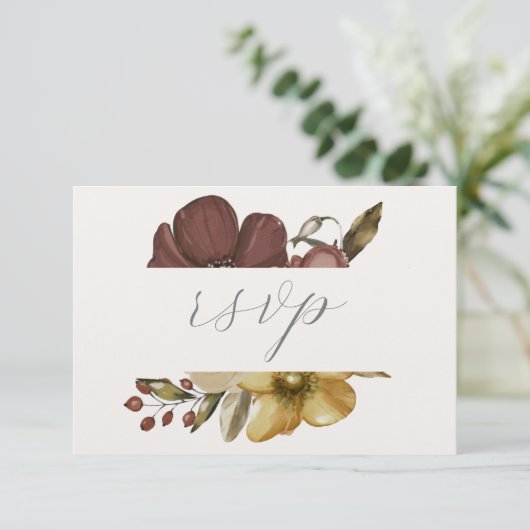 Watercolor Boho Neutral Wedding RSVP Kaart (Staand voorkant)