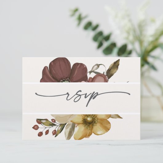 Watercolor Boho Neutral Wedding RSVP Kaart (Staand voorkant)