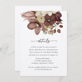Watercolor Boho Rose & Neutral Wedd Details Card Notitiekaartje