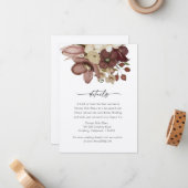 Watercolor Boho Rose & Neutral Wedd Details Card Notitiekaartje (Voorkant / Achterkant in situ)