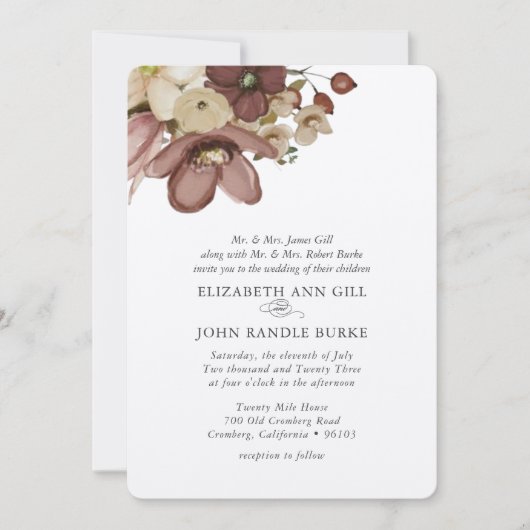 Watercolor Boho Rose & Neutral Wedding Kaart (Voorkant)