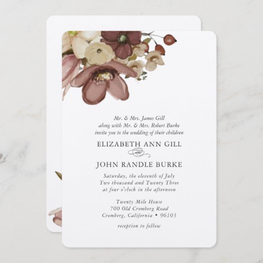 Watercolor Boho Rose & Neutral Wedding Kaart (Voorkant / Achterkant)
