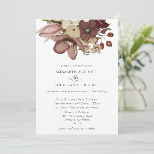 Watercolor Boho Rose & Neutral Wedding Kaart (Staand voorkant)
