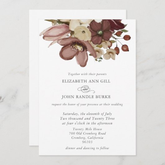 Watercolor Boho Rose & Neutral Wedding Kaart (Voorkant / Achterkant)