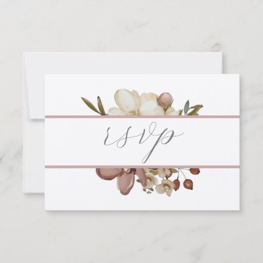 Watercolor Boho Rose & Neutral Wedding RSVP Kaart (Voorkant)