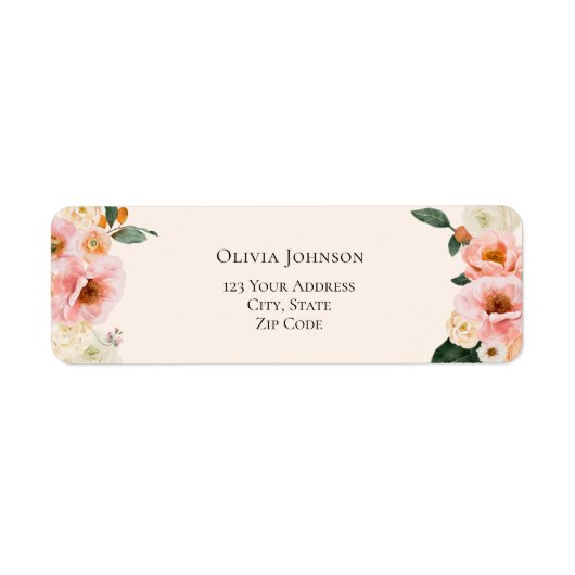 Watercolor Boho Roze Bloemige Bruiloft Feest Etiket (Voorkant)
