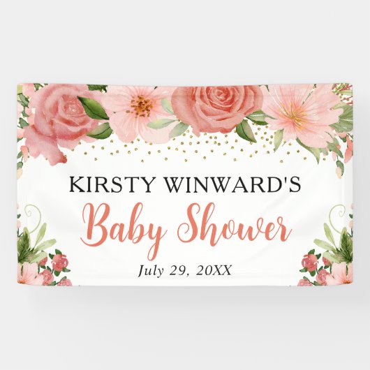 Watercolor Boho Roze Rozen Boho Baby Shower Spandoek (Horizontaal)
