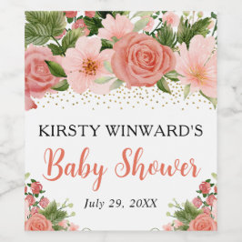 Watercolor Boho Roze Rozen Boho Baby Shower Wijn Etiket