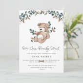 Watercolor Boho Teddybeer Groene Baby Shower Kaart (Staand voorkant)