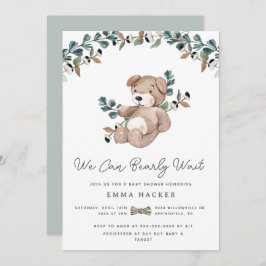 Watercolor Boho Teddybeer Groene Baby Shower Kaart