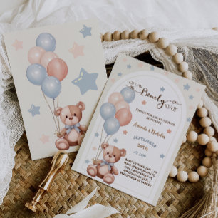 Watercolor Boho Teddydier Neutrale Baby Shower Kaart