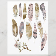 Watercolor boho veren om uit te knippen en te coll