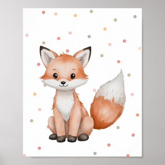 Watercolor Boho Vos Kinderkamer Bos Muur Kunst Poster (Voorkant)