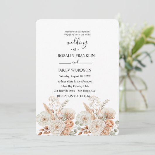 watercolor boho wedding Invitation Kaart (Staand voorkant)