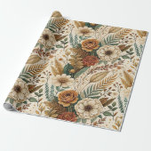 Watercolor Boho Wildebloementuin Print Cadeaupapier (Uitgerold)