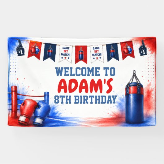 Watercolor Boksen Verjaardagsfeest Banner (Horizontaal)